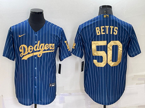 Men's Los Angeles Dodgers #50 Mookie Betts Navy Gold Cool Base Stitched Baseball Jersey